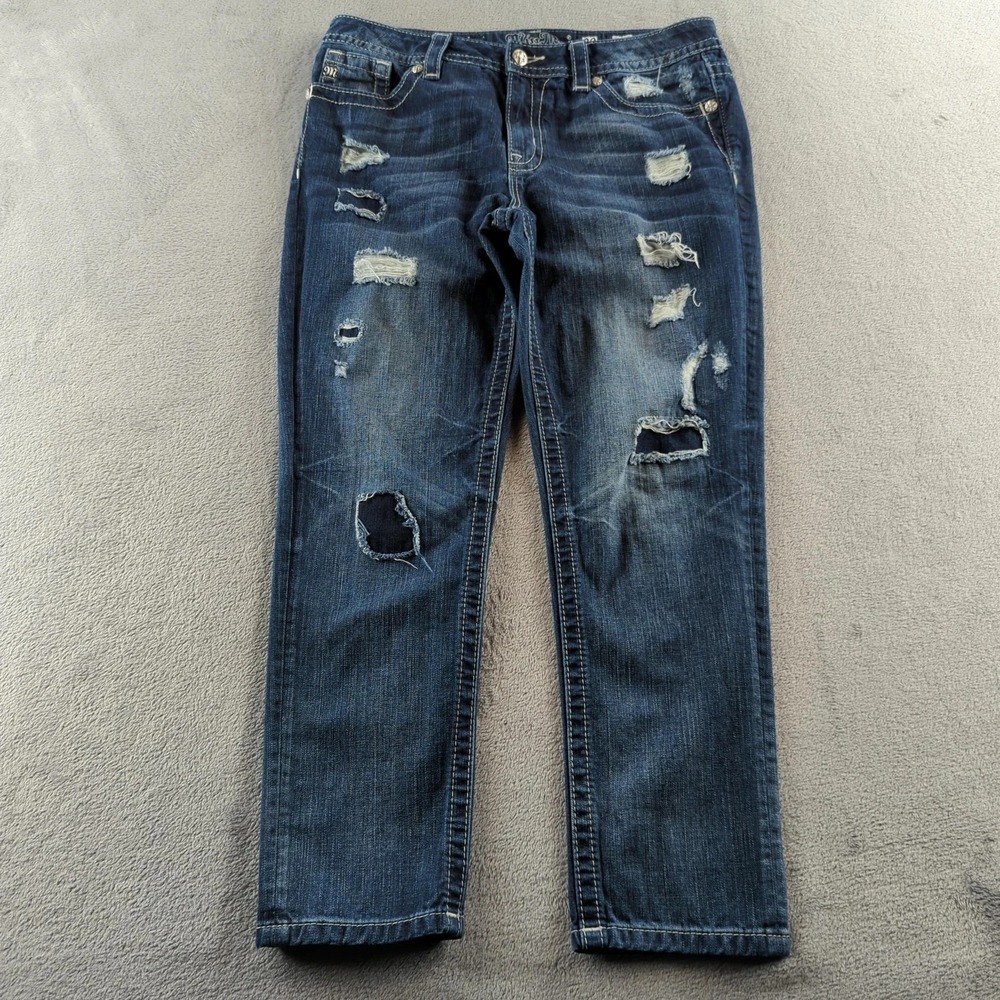 Miss Me Jeans Womens 29 Blue‎ Denim Distressed Ripped Boyfriend Ankle JB5151A135
